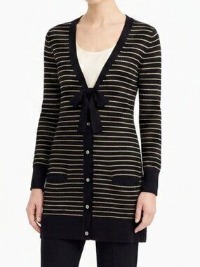 DKNY Lightweight Striped Merino Wool Blend Cardigan w/Silk Tie- Sz. Sm